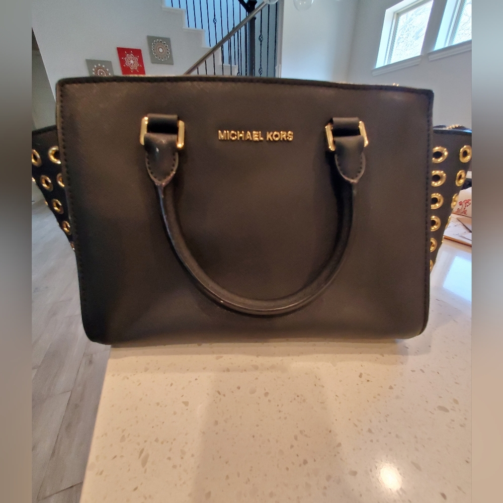 Michael Kors Black Satchel with Gold Accents